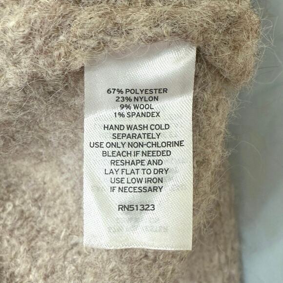 Halogen Tan Fuzzy Wool Blend Zip Front Cropped Sweater Hoodie Size Small - Picture 10 of 14